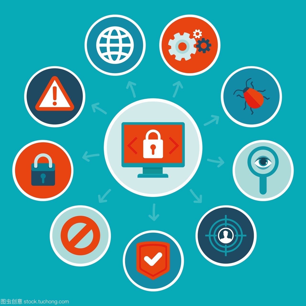 向量在平面風格&mdash;&mdash;網絡安全概念信息圖表設計元素和圖標